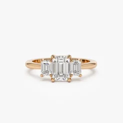 1.50 ctw 14k Emerald Cut Lab-Grown Diamond Three Stone Engagement Ring - Julie
