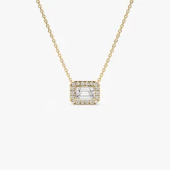 0.90 ctw 14K Halo Setting Emerald Cut Lab Grown Diamond Necklace - Taylor
