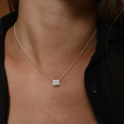 0.90 ctw 14K Halo Setting Emerald Cut Lab Grown Diamond Necklace - Taylor