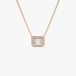 0.90 ctw 14K Halo Setting Emerald Cut Lab Grown Diamond Necklace - Taylor
