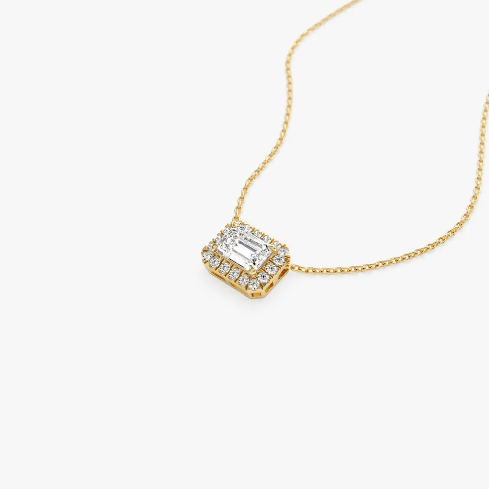 0.90 ctw 14K Halo Setting Emerald Cut Lab Grown Diamond Necklace - Taylor