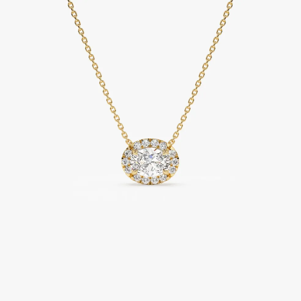 0.90 ctw 14K Halo Setting Oval Cut Lab Grown Diamond Necklace - Amy