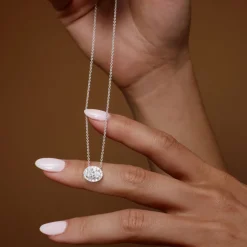 0.90 ctw 14K Halo Setting Oval Cut Lab Grown Diamond Necklace - Amy