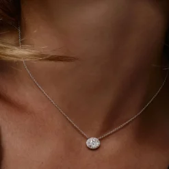 0.90 ctw 14K Halo Setting Oval Cut Lab Grown Diamond Necklace - Amy
