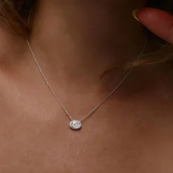 0.90 ctw 14K Halo Setting Oval Cut Lab Grown Diamond Necklace - Amy
