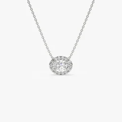 0.90 ctw 14K Halo Setting Oval Cut Lab Grown Diamond Necklace - Amy