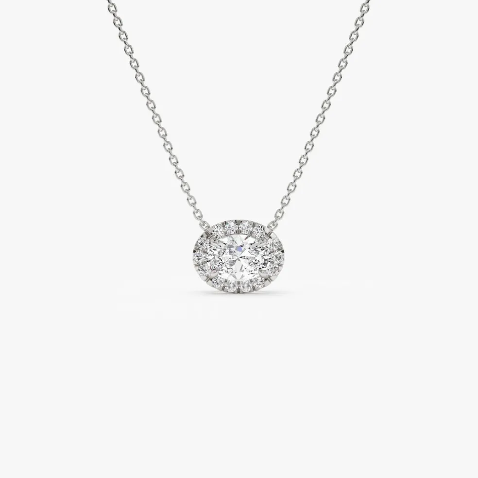 0.90 ctw 14K Halo Setting Oval Cut Lab Grown Diamond Necklace - Amy