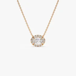 0.90 ctw 14K Halo Setting Oval Cut Lab Grown Diamond Necklace - Amy