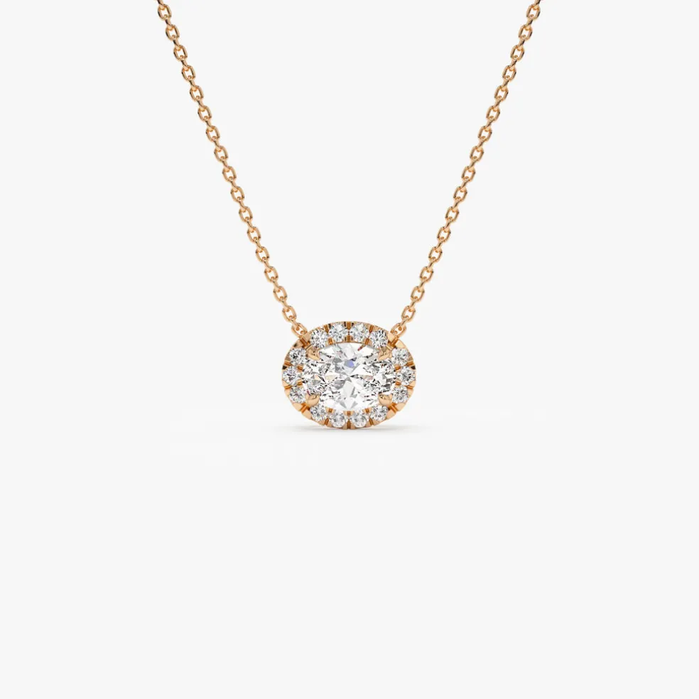 0.90 ctw 14K Halo Setting Oval Cut Lab Grown Diamond Necklace - Amy