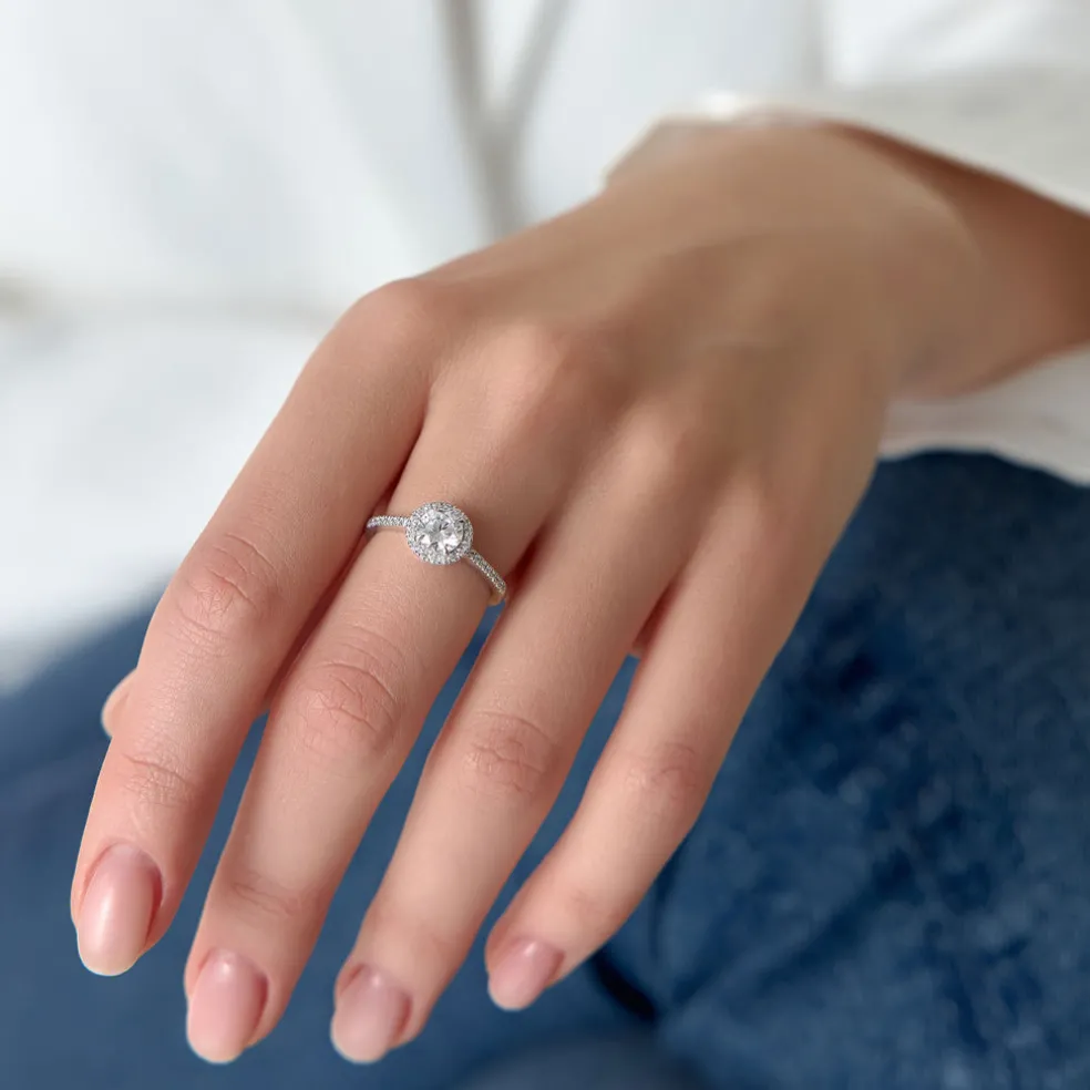 1.25 ctw 14K Halo Setting Round Brilliant Lab Grown Diamond Engagement Ring - Aria