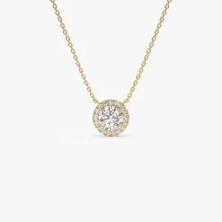 0.90 ctw 14K Halo Setting Round Brilliant Cut Lab Grown Diamond Necklace - Ana