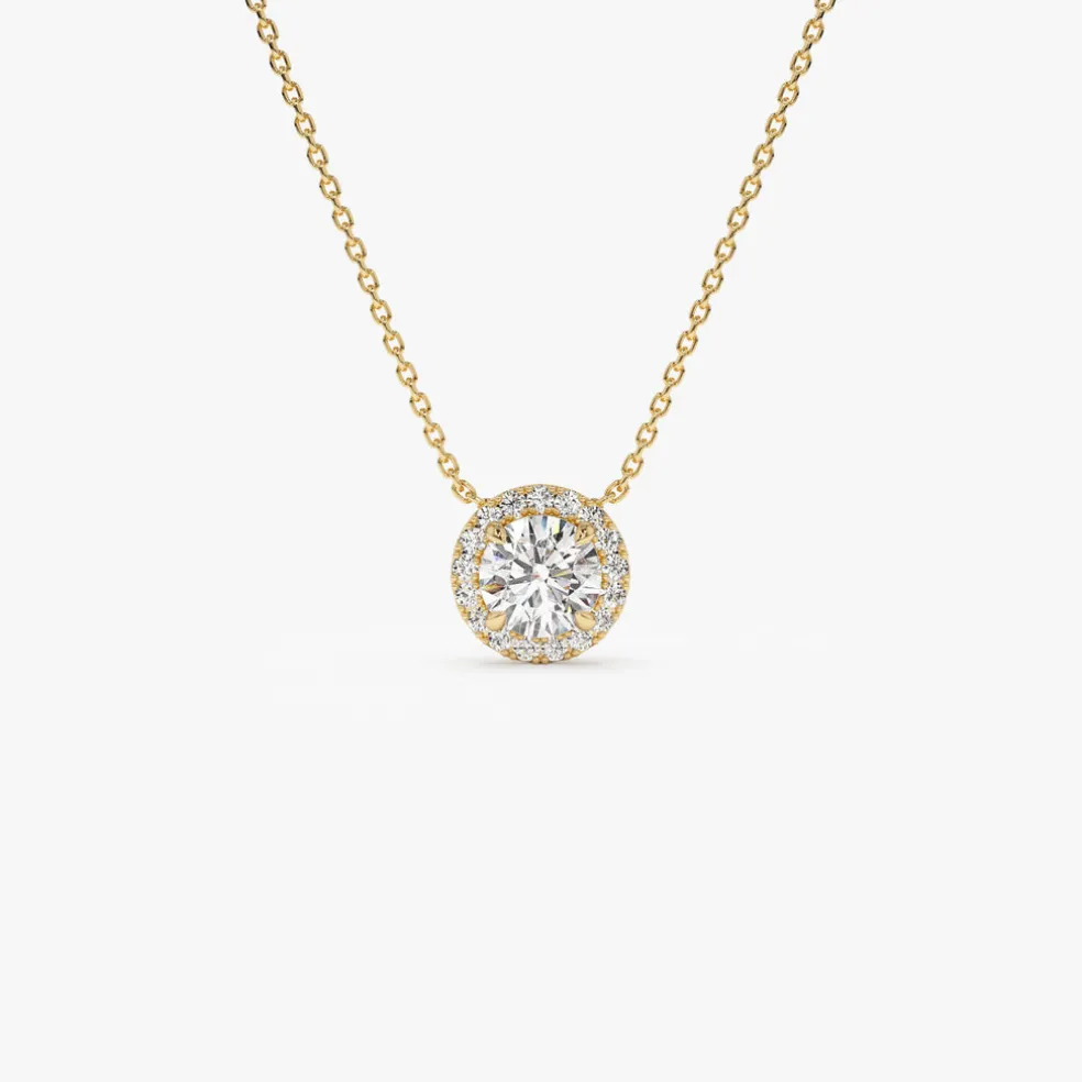 0.90 ctw 14K Halo Setting Round Brilliant Cut Lab Grown Diamond Necklace - Ana