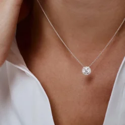 0.90 ctw 14K Halo Setting Round Brilliant Cut Lab Grown Diamond Necklace - Ana