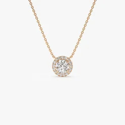 0.90 ctw 14K Halo Setting Round Brilliant Cut Lab Grown Diamond Necklace - Ana