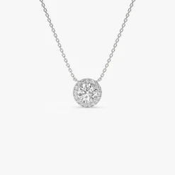 0.90 ctw 14K Halo Setting Round Brilliant Cut Lab Grown Diamond Necklace - Ana