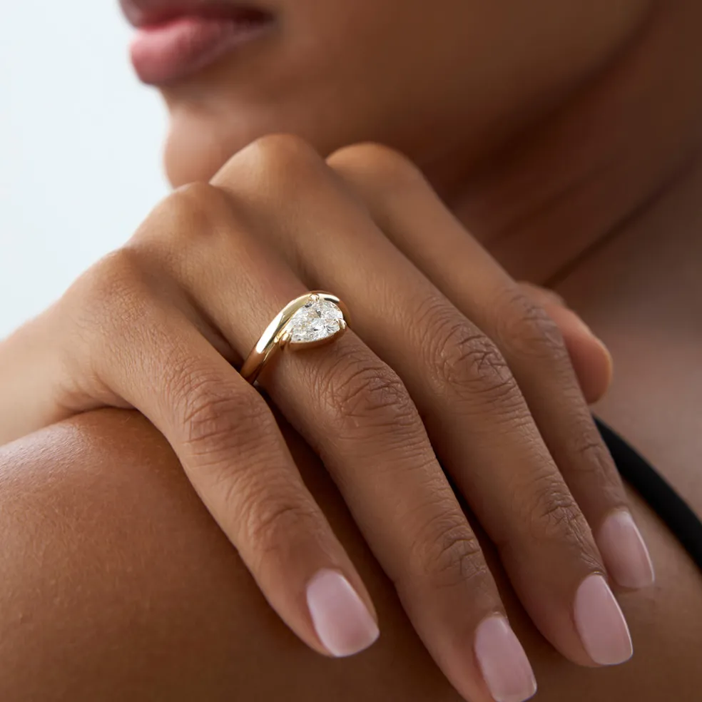 1.55 ctw 14k Lab Grown Pear Shaped Wave Diamond Engagement Ring - Sophie