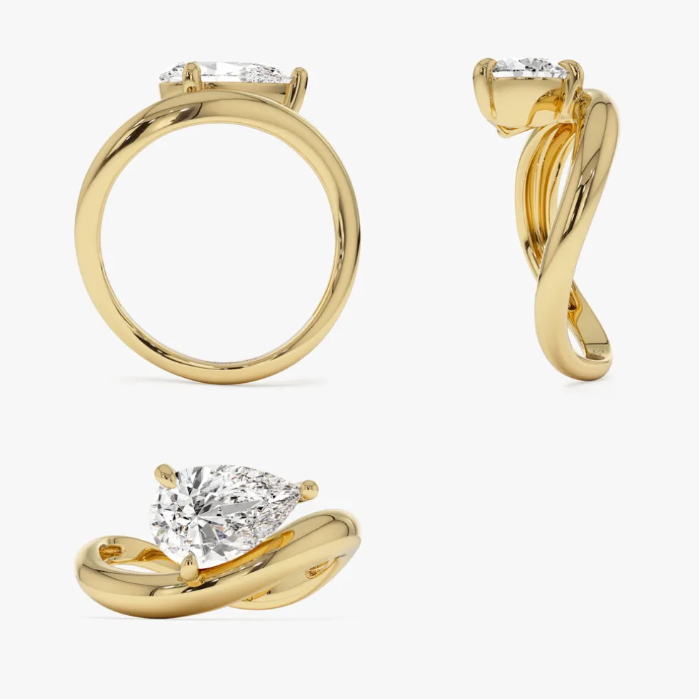 1.55 ctw 14k Lab Grown Pear Shaped Wave Diamond Engagement Ring - Sophie