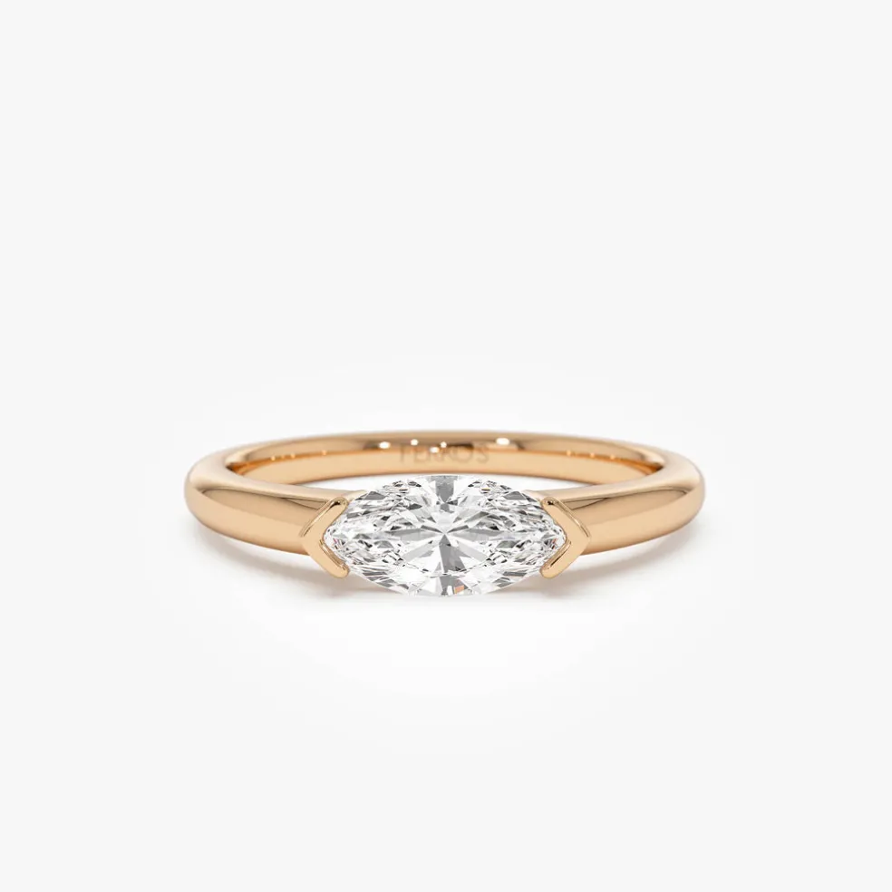 0.75 ctw 14k Marquise Shaped East-West Lab Grown Engagement Ring - Olivia