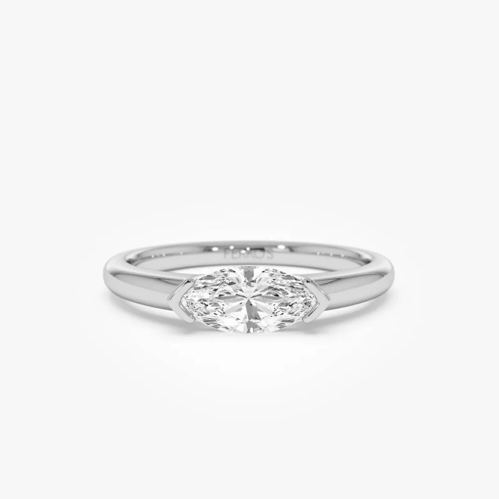 0.75 ctw 14k Marquise Shaped East-West Lab Grown Engagement Ring - Olivia