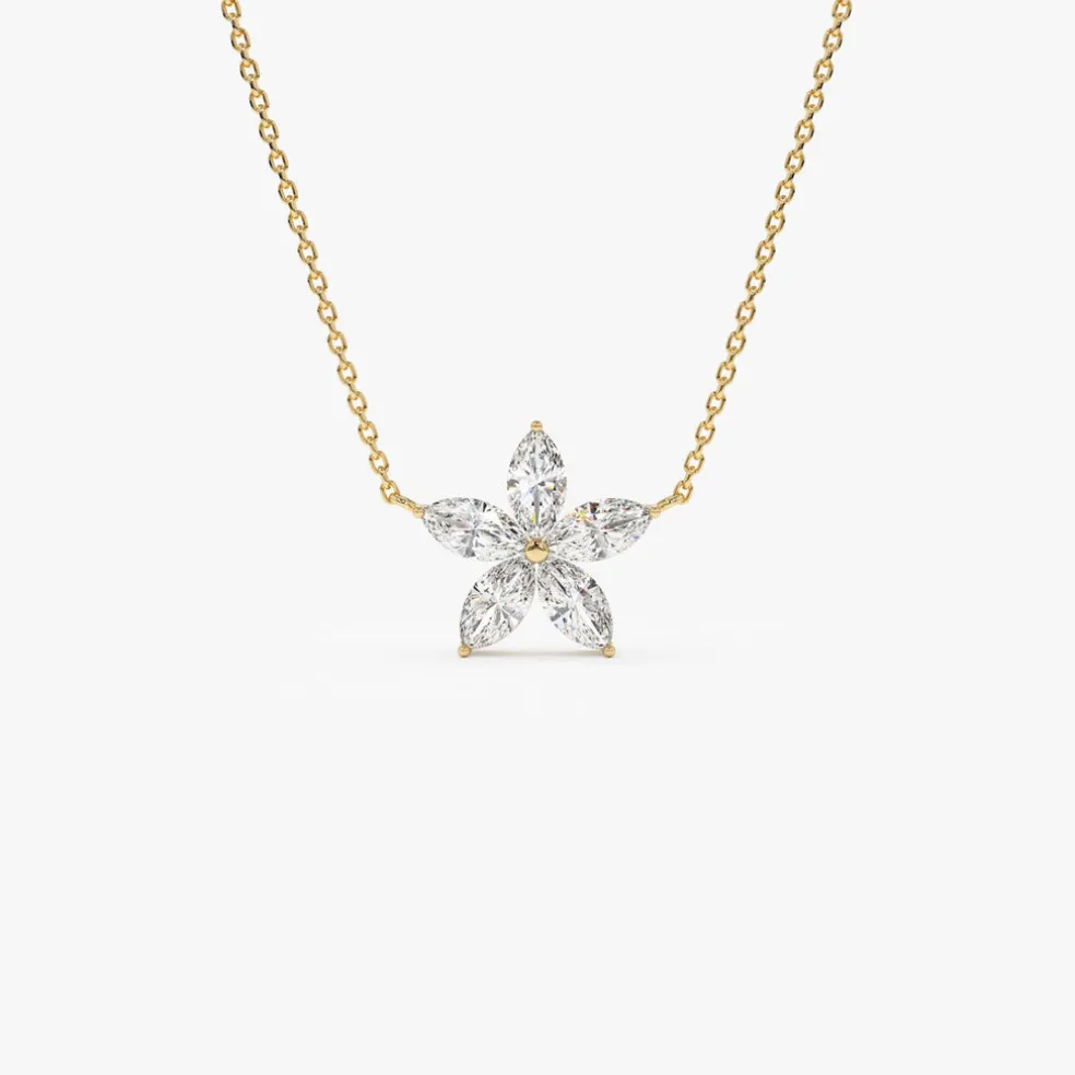 1.05 ctw 14K Marquise Shaped Flower Design Lab Grown Diamond Necklace - Vera