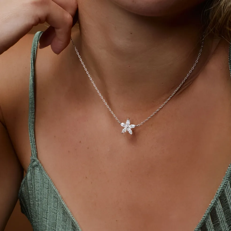 1.05 ctw 14K Marquise Shaped Flower Design Lab Grown Diamond Necklace - Vera