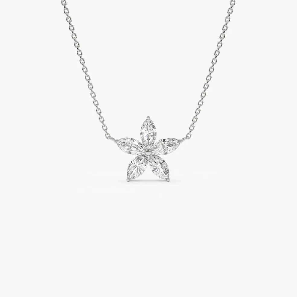 1.05 ctw 14K Marquise Shaped Flower Design Lab Grown Diamond Necklace - Vera