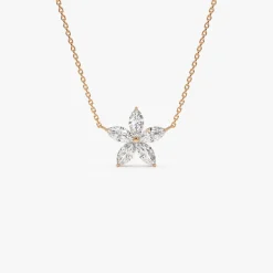 1.05 ctw 14K Marquise Shaped Flower Design Lab Grown Diamond Necklace - Vera