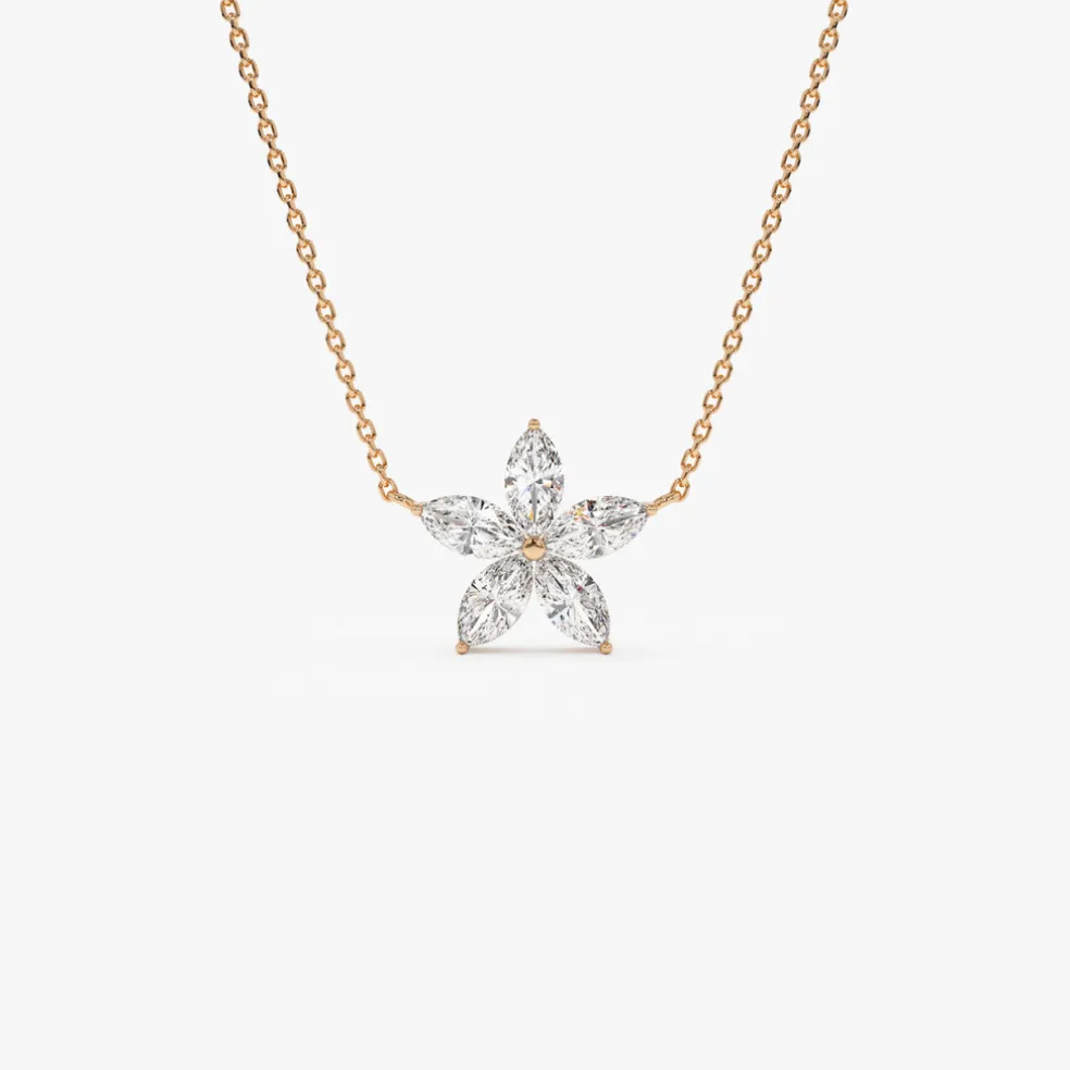 1.05 ctw 14K Marquise Shaped Flower Design Lab Grown Diamond Necklace - Vera