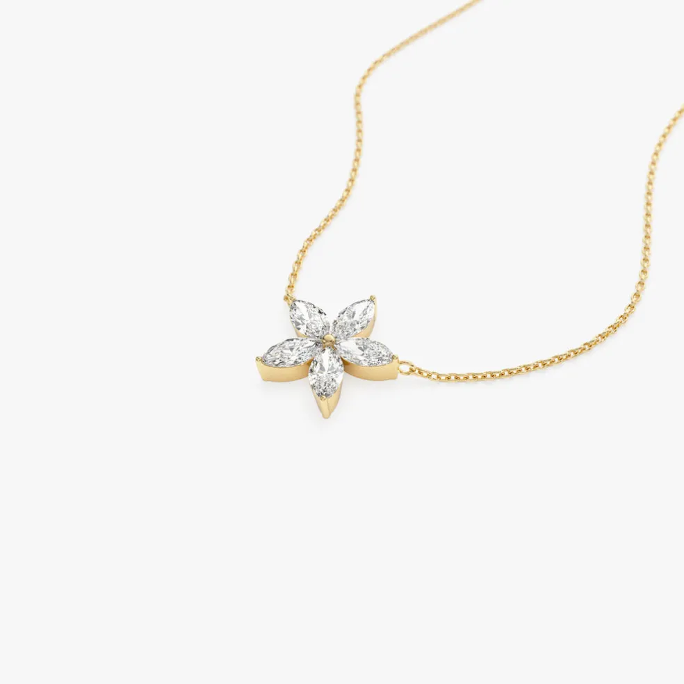 1.05 ctw 14K Marquise Shaped Flower Design Lab Grown Diamond Necklace - Vera