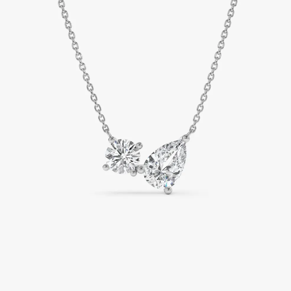 1.55 ctw 14k Pear Shaped and Rond Lab Grown Diamond Neklace - Maria