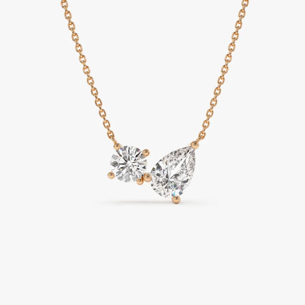 1.55 ctw 14k Pear Shaped and Rond Lab Grown Diamond Neklace - Maria