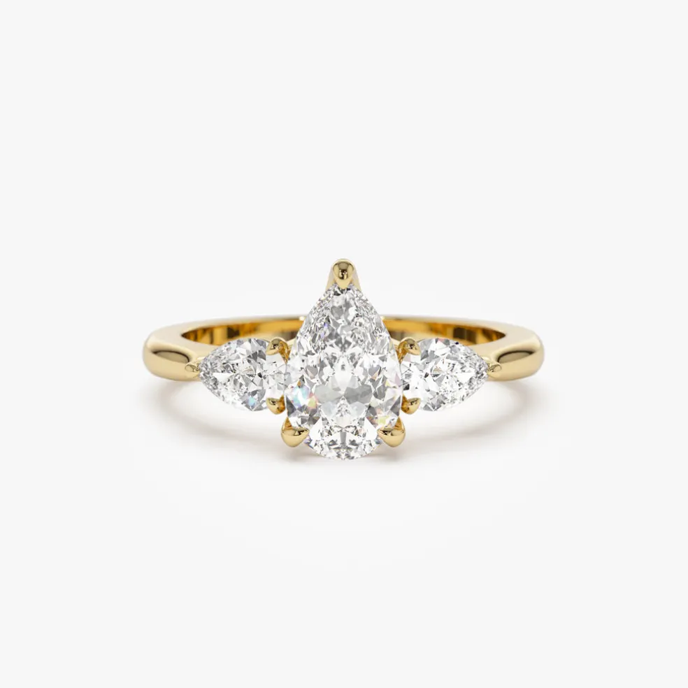 1.50 ctw 14k Pear Shaped Lab Grown Diamond Three Stone Engagement Ring - Emma