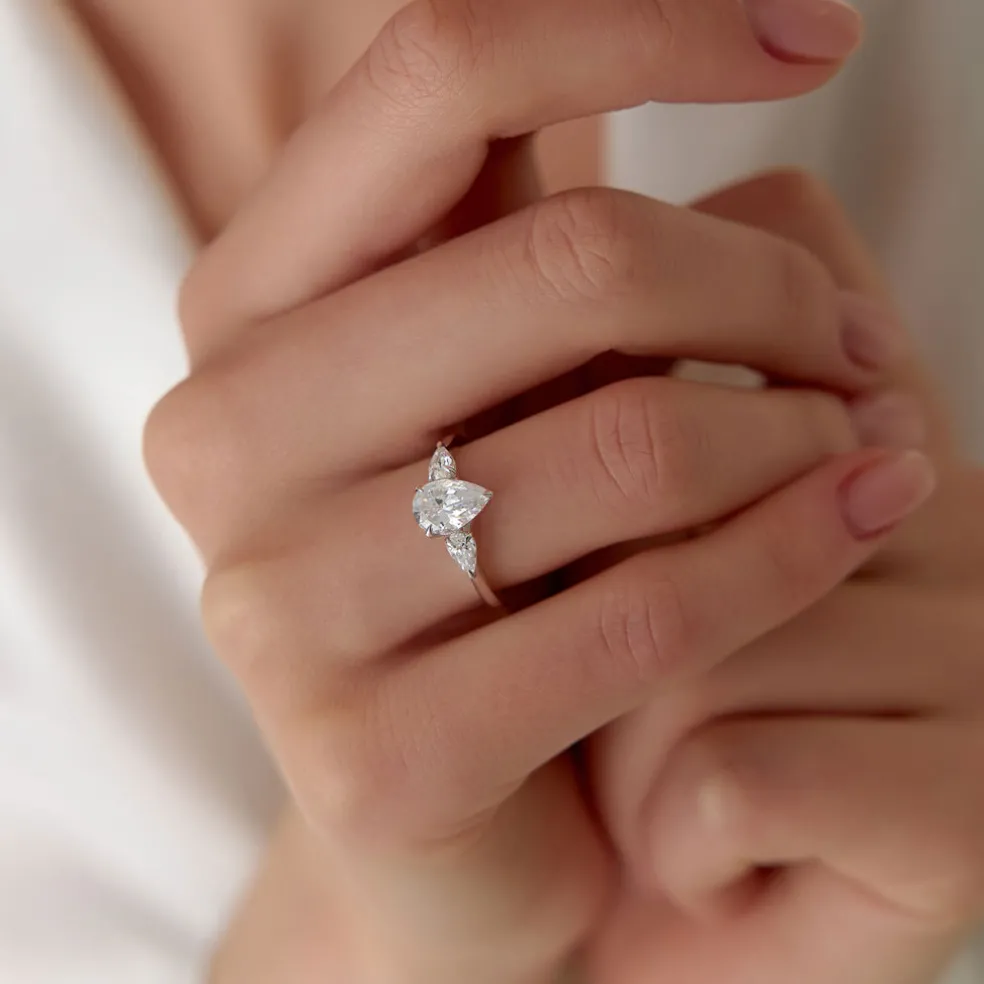 1.50 ctw 14k Pear Shaped Lab Grown Diamond Three Stone Engagement Ring - Emma
