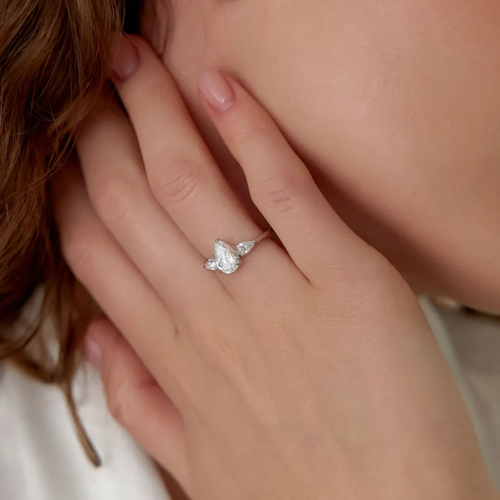 1.50 ctw 14k Pear Shaped Lab Grown Diamond Three Stone Engagement Ring - Emma