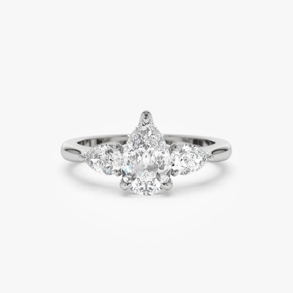 1.50 ctw 14k Pear Shaped Lab Grown Diamond Three Stone Engagement Ring - Emma