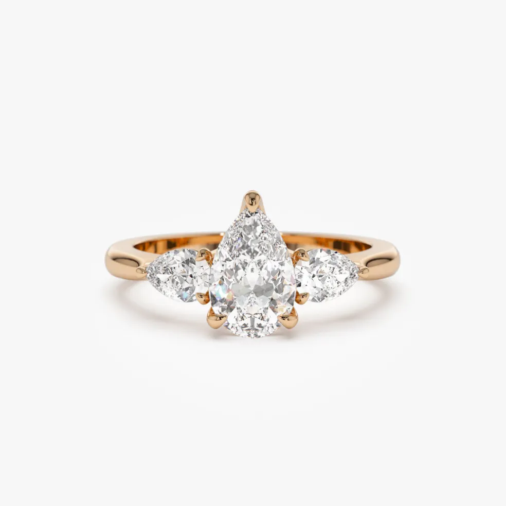 1.50 ctw 14k Pear Shaped Lab Grown Diamond Three Stone Engagement Ring - Emma
