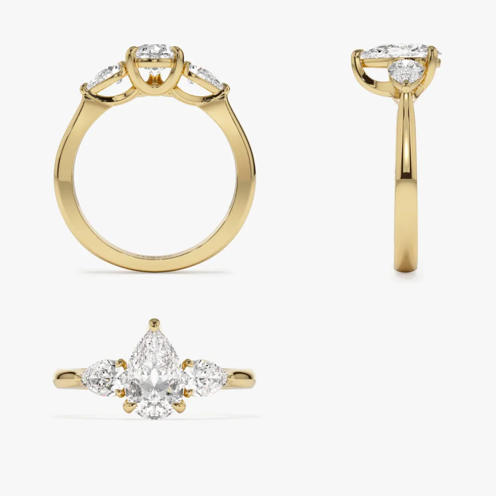 1.50 ctw 14k Pear Shaped Lab Grown Diamond Three Stone Engagement Ring - Emma