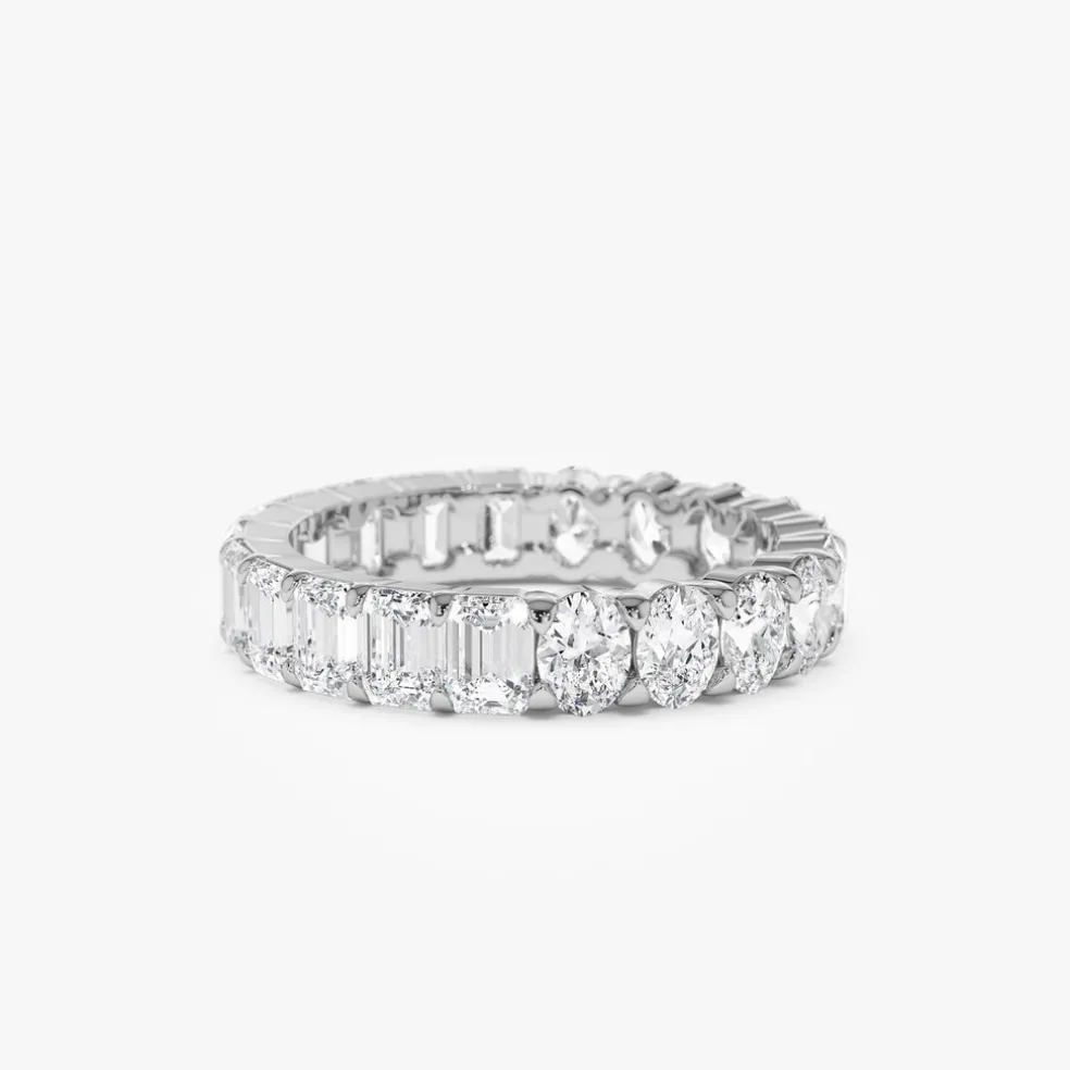 3.30 ctw 14k Prong Setting Full Eternity Oval & Emerald Cut Lab Grown Diamond Ring - Rosa