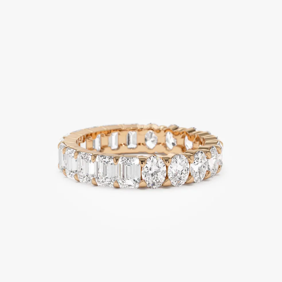 3.30 ctw 14k Prong Setting Full Eternity Oval & Emerald Cut Lab Grown Diamond Ring - Rosa