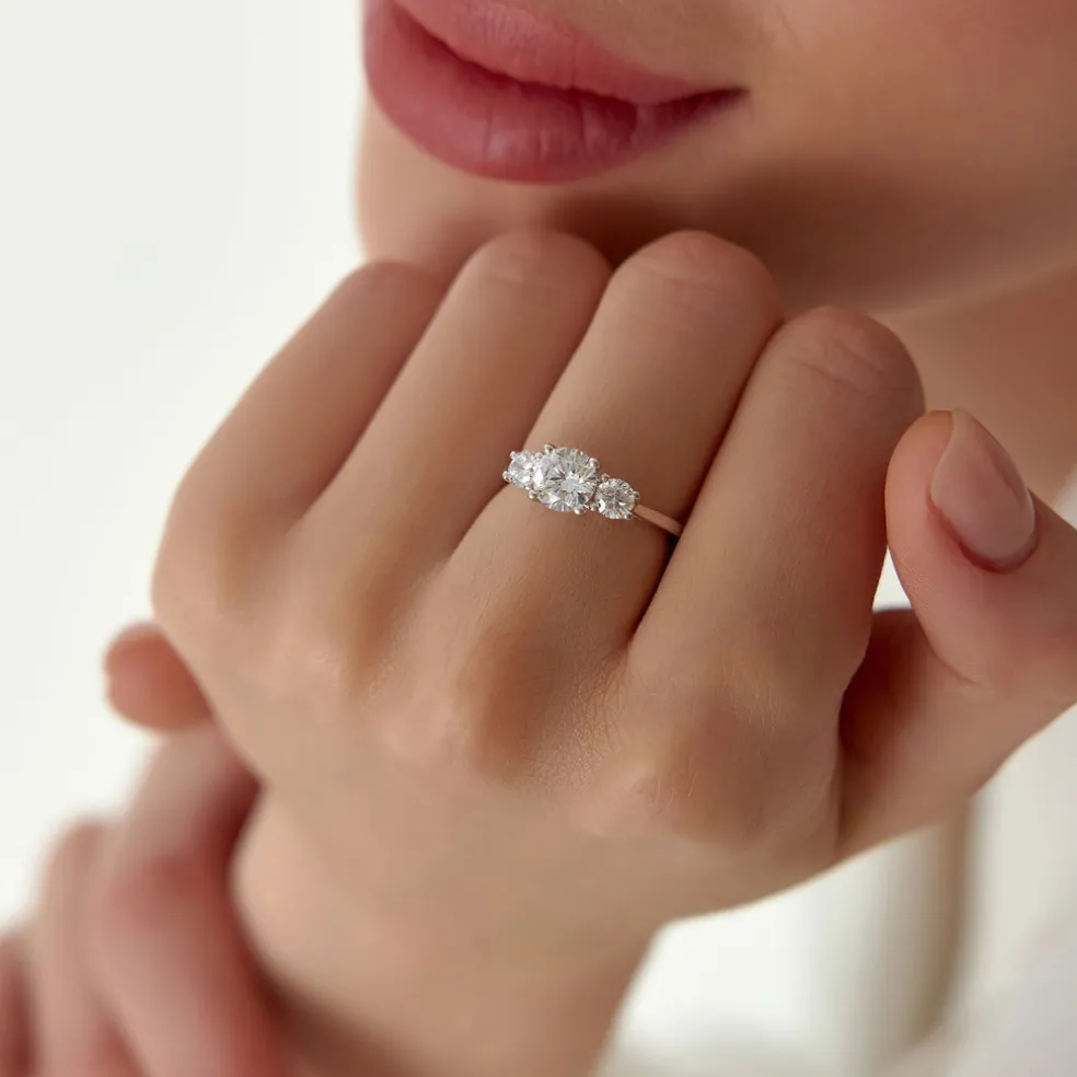 1.50 ctw 14k Round Lab Grown Diamond Three Stone Engagement Ring - Grace