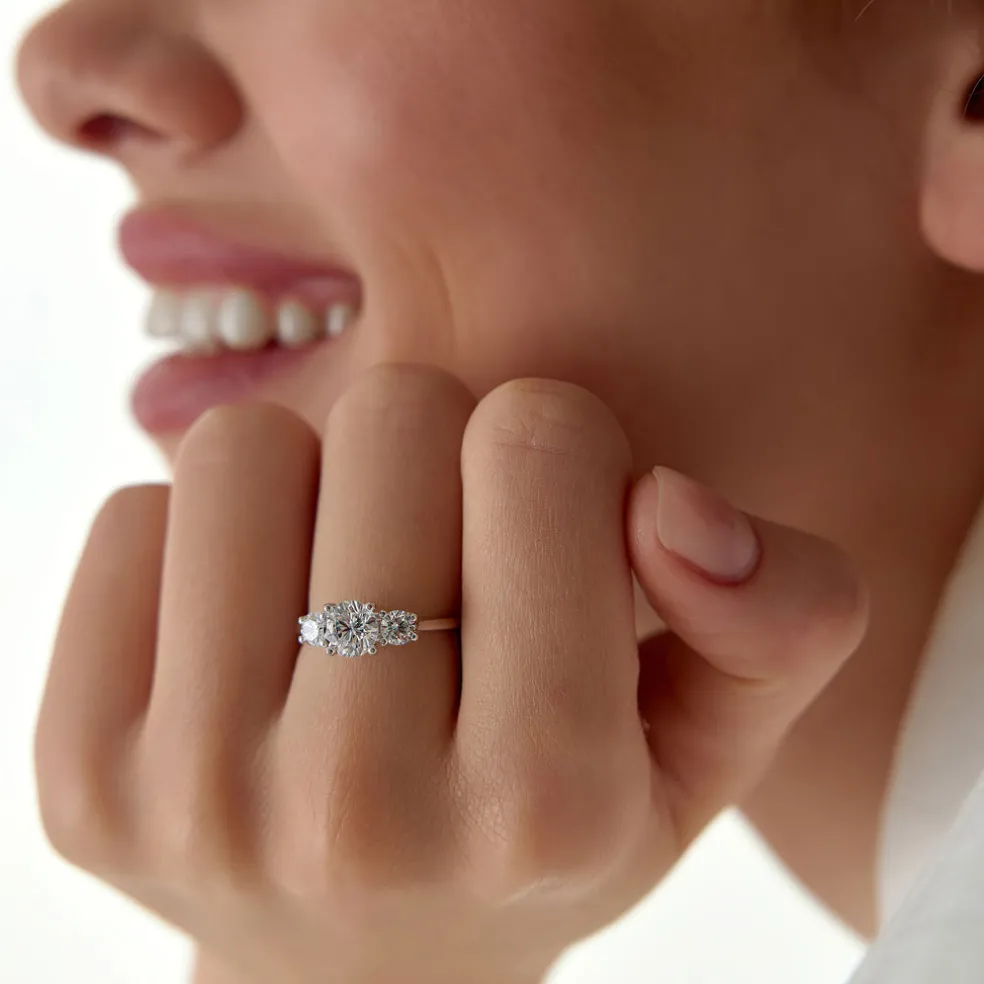 1.50 ctw 14k Round Lab Grown Diamond Three Stone Engagement Ring - Grace