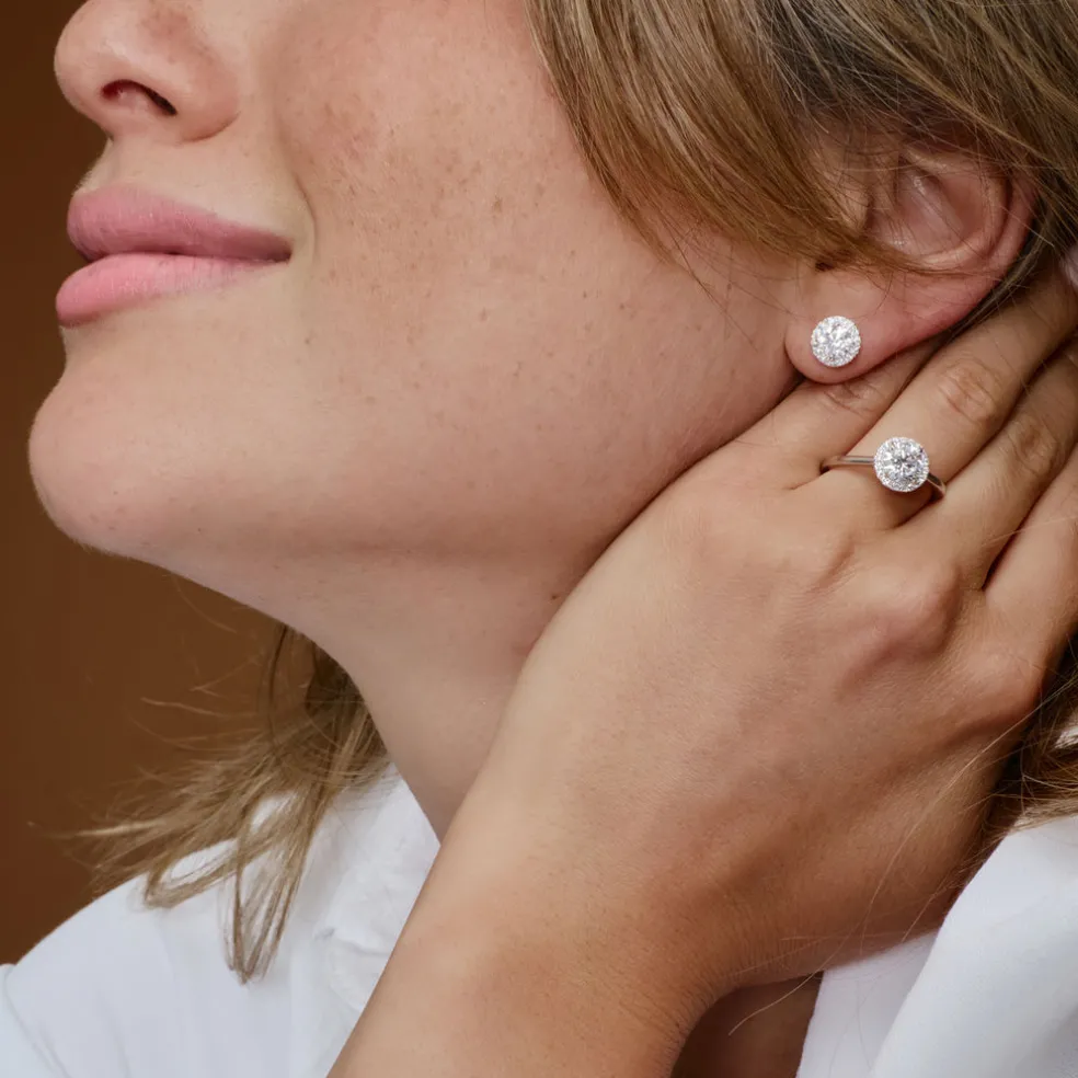 1.30 ctw 14k Round Lab Grown Diamond Halo Stud Earrings - Josephine