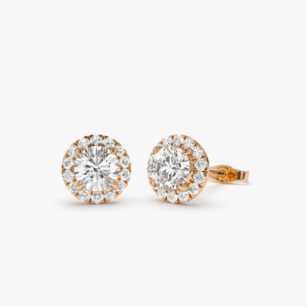 1.30 ctw 14k Round Lab Grown Diamond Halo Stud Earrings - Josephine