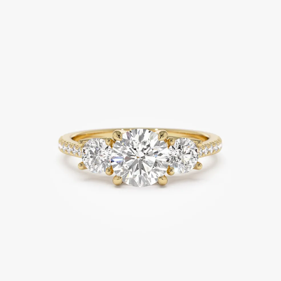 1.65 ctw 14k Three Stone with Pave Shank Round Lab Grown Diamond Engagement Ring - Lucy