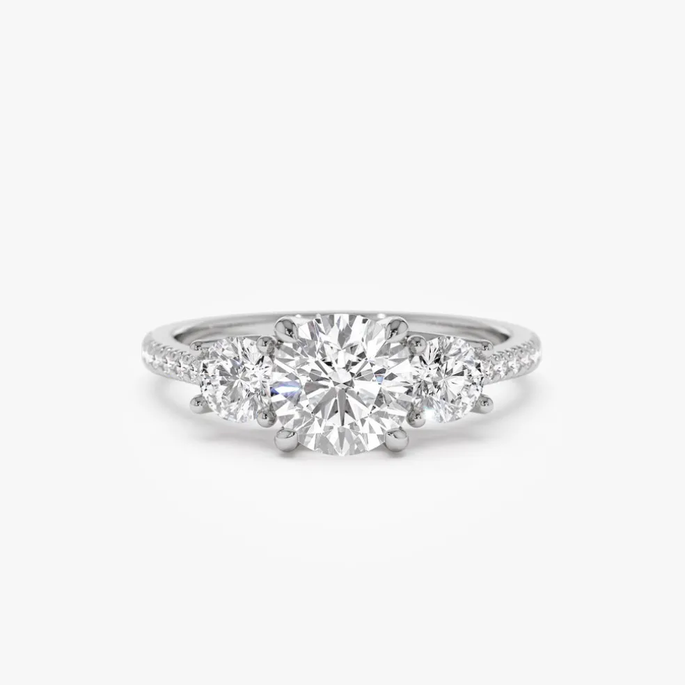 1.65 ctw 14k Three Stone with Pave Shank Round Lab Grown Diamond Engagement Ring - Lucy