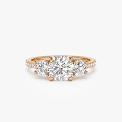 1.65 ctw 14k Three Stone with Pave Shank Round Lab Grown Diamond Engagement Ring - Lucy