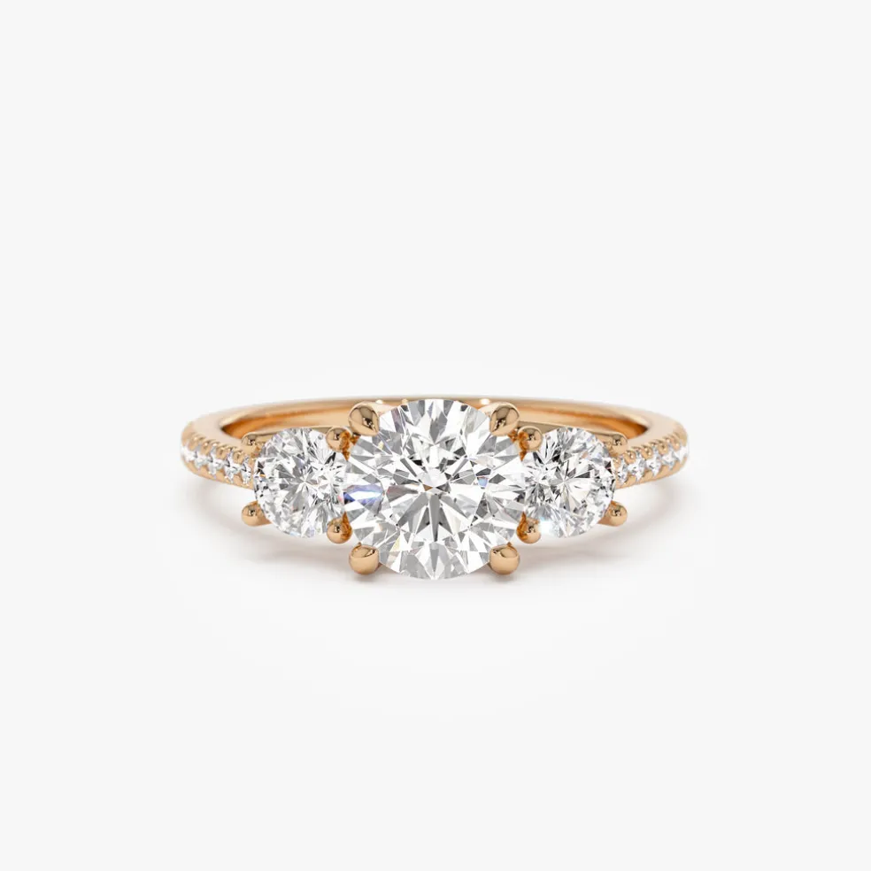 1.65 ctw 14k Three Stone with Pave Shank Round Lab Grown Diamond Engagement Ring - Lucy