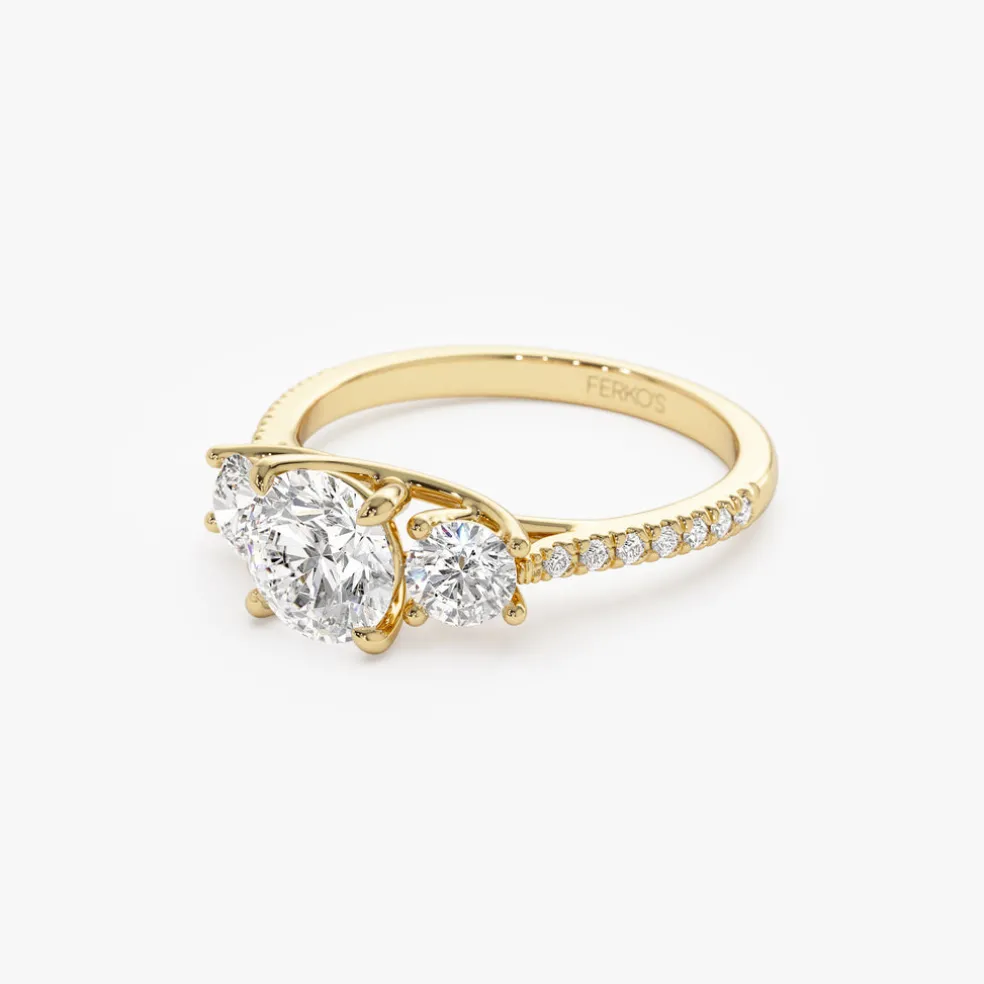 1.65 ctw 14k Three Stone with Pave Shank Round Lab Grown Diamond Engagement Ring - Lucy