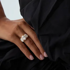 3.35 ctw Three Stone Halo Oval Lab Grown Engagement Ring - Ashley