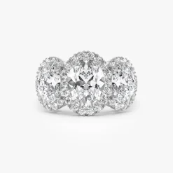 3.35 ctw Three Stone Halo Oval Lab Grown Engagement Ring - Ashley